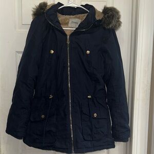 Hollister Navy Faux-Fur Trim Utility Jacket